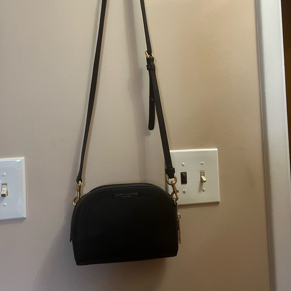 Marc Jacobs Black Crossbody Bag Gold Hardware Saffiano Leather Mini Purse